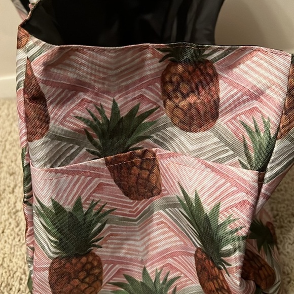Tropical Pineapple Fruit Handbag Large Round Grip Handle Spring Summer Beach OS - Picture 4 of 5